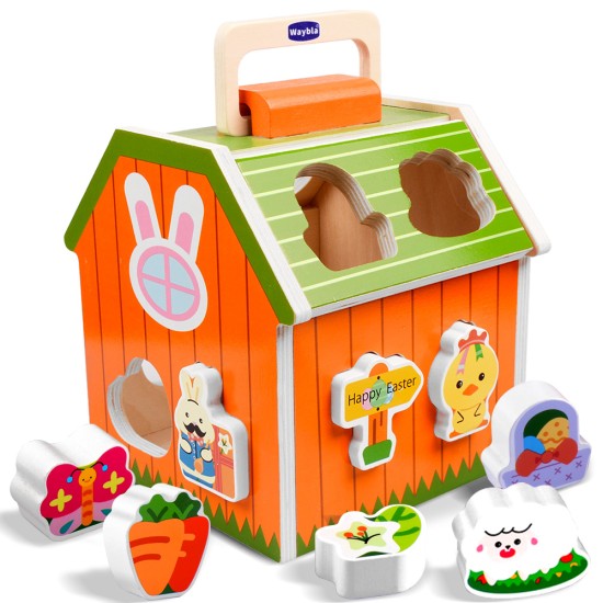 Waybla Easter Toddlers Montessori Wooden Take-Along Sorting Barn Toys, Early Learning Shape Sorting & Stacking Toys, Easter Toys, Easter Gifts, Easter Basket Stuffers for Toddlers Kids Age 1 2 3