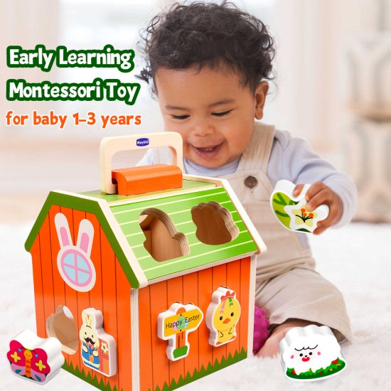 Waybla Easter Toddlers Montessori Wooden Take-Along Sorting Barn Toys, Early Learning Shape Sorting & Stacking Toys, Easter Toys, Easter Gifts, Easter Basket Stuffers for Toddlers Kids Age 1 2 3