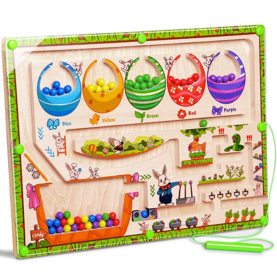 Waybla Easter Magnetic Color & Number Maze Puzzle, Montessori Fine Motor Skills Toys for Girls Boys, Early Learning Easter Toys, Easter Gifts, Easter Basket Stuffers for Kids