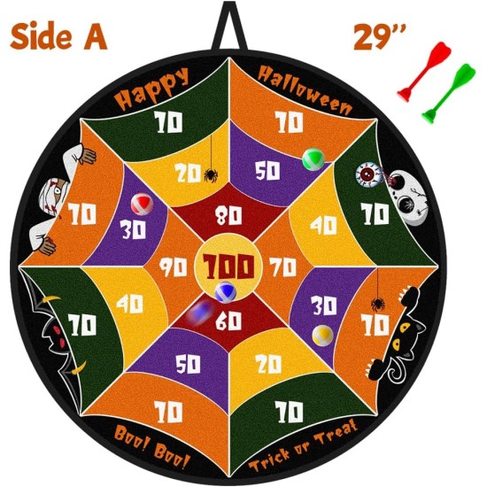 Waybla 29" Large Halloween Dart Board for Kids, Halloween Board Game Toy with 16 Sticky Balls, 8 Velcro Darts, Halloween Party Favors, Halloween Treats for Kids Boys Girls