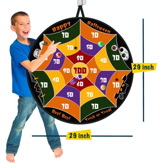 Waybla 29" Large Halloween Dart Board for Kids, Halloween Board Game Toy with 16 Sticky Balls, 8 Velcro Darts, Halloween Party Favors, Halloween Treats for Kids Boys Girls