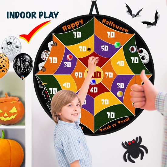 Waybla 29" Large Halloween Dart Board for Kids, Halloween Board Game Toy with 16 Sticky Balls, 8 Velcro Darts, Halloween Party Favors, Halloween Treats for Kids Boys Girls