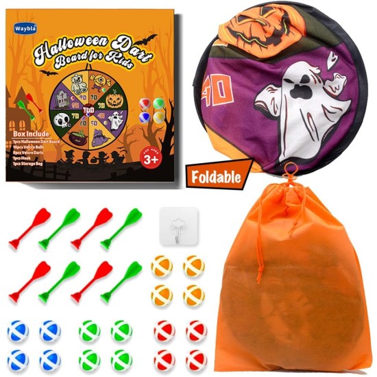 Waybla 29" Large Halloween Dart Board for Kids, Halloween Board Game Toy with 16 Sticky Balls, 8 Velcro Darts, Halloween Party Favors, Halloween Treats for Kids Boys Girls