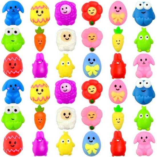 Waybla 36 PCS Easter Squishy Toys Kawaii Cute Squishy Stress Reliever Anxiety Toys Easter Gifts for Kids Easter Party Favors Easter Basket Stuffers Easter Eggs Fillers Gifts