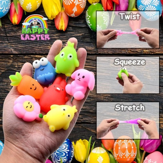 Waybla 36 PCS Easter Squishy Toys Kawaii Cute Squishy Stress Reliever Anxiety Toys Easter Gifts for Kids Easter Party Favors Easter Basket Stuffers Easter Eggs Fillers Gifts