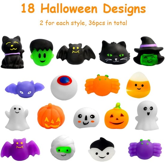 Waybla 36 PCS Halloween Squishies Toys Kawaii Cute Squishy Stress Reliever Anxiety Toys Halloween Toys for Halloween Party Favors Halloween Treat Goody Bag Filler Gifts