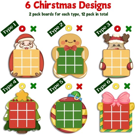 Waybla 12 Pack Christmas Party Favors Tic Tac Toe Strategic Board Game Christmas Toys, Stocking Stuffers for Kids, Goody Bag Fillers for Kids Boys Girls