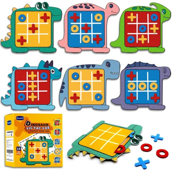 Waybla 12 Pack Party Favors for Kids Dinosaur Tic Tac Toe Strategic Board Game, School Classroom Rewards, Goodie Bags Fillers, Stocking Stuffers for Kids