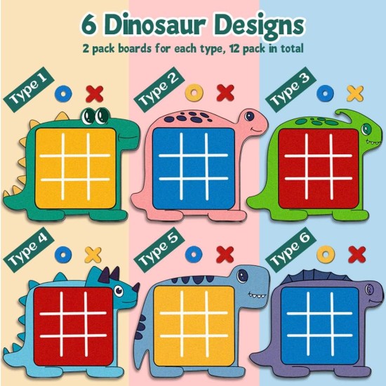 Waybla 12 Pack Party Favors for Kids Dinosaur Tic Tac Toe Strategic Board Game, School Classroom Rewards, Goodie Bags Fillers, Stocking Stuffers for Kids