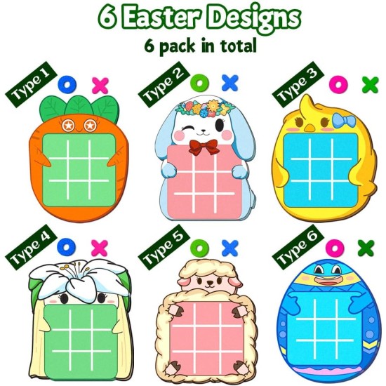 Waybla 6 Pack Easter Tic Tac Toe Strategic Board Game, Easter Party Favors for Kids, Easter Game, Easter Toys, Easter Gifts, Easter Basket Stuffers for Kids Boys Girls