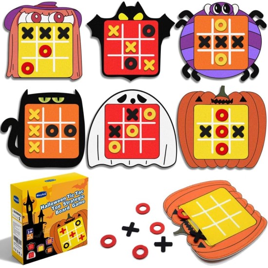 Waybla 12 Pack Halloween Party Favors Tic Tac Toe Strategic Board Game, Cute Design Halloween Party Favors for Kids, Halloween Treat Goody Bag Filler Gifts for Boys and Girls