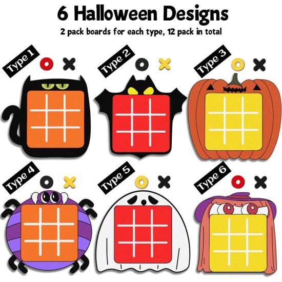 Waybla 12 Pack Halloween Party Favors Tic Tac Toe Strategic Board Game, Cute Design Halloween Party Favors for Kids, Halloween Treat Goody Bag Filler Gifts for Boys and Girls