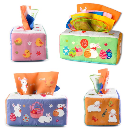 Waybla Easter Baby Toys 6 to 12 Months, Easter Tissue Box Montessori Toy, Soft Stuffed High Contrast Crinkle Infant Sensory Early Learning Easter Toys, Easter Gifts, Easter Basket Stuffers for Babies